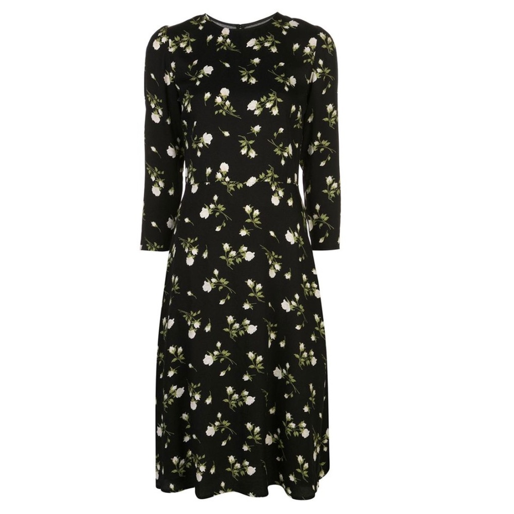 Reformation Moon Dress in Rosalee Black Floral Midi 3/4 Sleeve Size 8